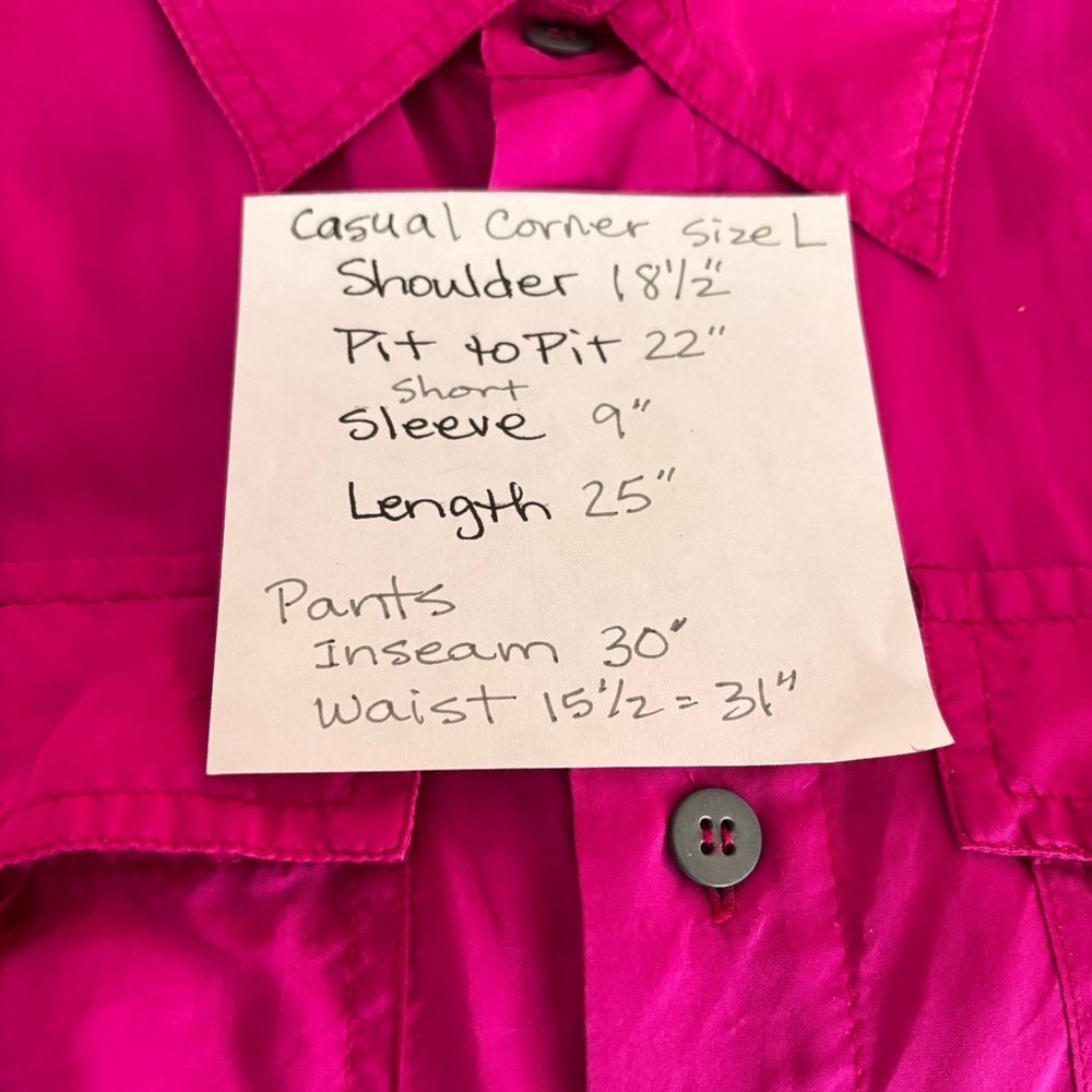 Casual Corner Fuchsia 100% Silk Blouse and Parachute Pants. Vintage 80’s size L - Picture 14 of 14